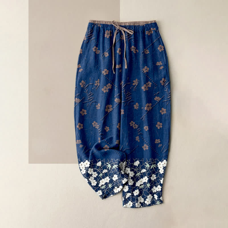 Buddha Stones Damenhose aus reiner Baumwolle mit Blumenmuster, elastischem Bund und Taschen - Marine - US16, UK/AU20, EU48 (3XL) - image 3