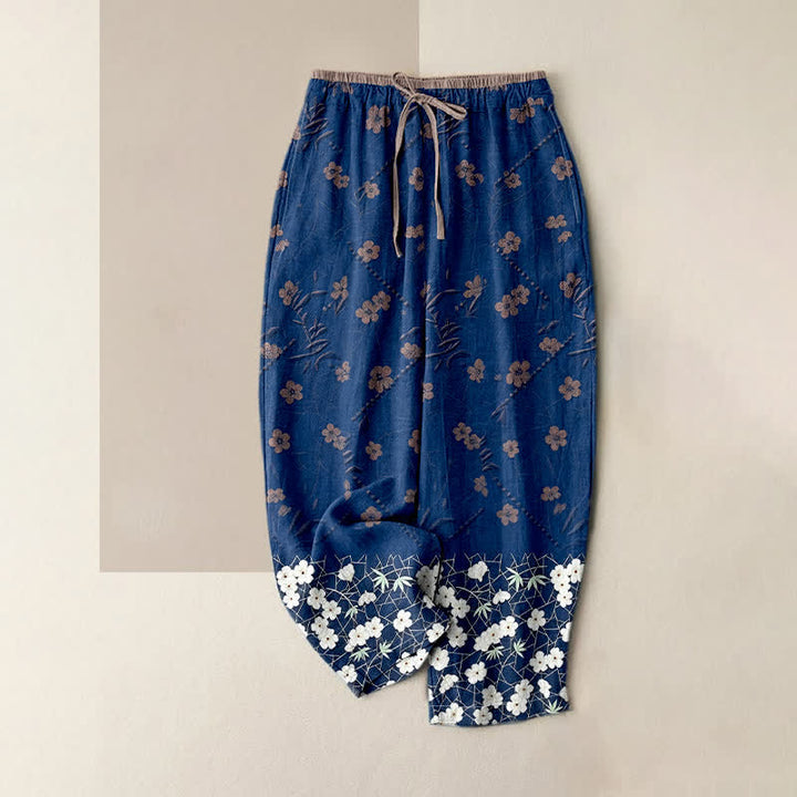 Buddha Stones Damenhose aus reiner Baumwolle mit Blumenmuster, elastischem Bund und Taschen - Marine - US16, UK/AU20, EU48 (3XL) - image 3