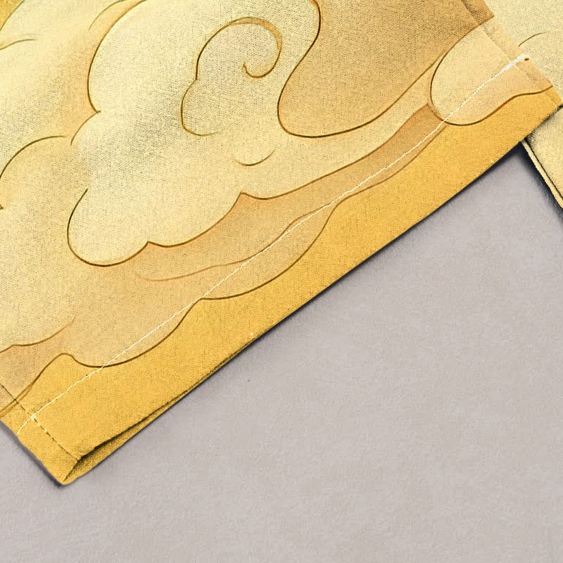 Buddha Stones Damenhose aus reiner Baumwolle mit elastischem Bund, Taschen und Kranich- und Wolkenmuster (Farbverlauf) - image 1