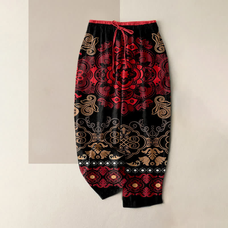 Buddha Stones Damenhose aus reiner Baumwolle mit Mandala-Muster, elastischem Bund und Taschen - Rot - US16, UK/AU20, EU48 (3XL) - image 4