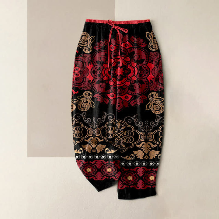 Buddha Stones Damenhose aus reiner Baumwolle mit Mandala-Muster, elastischem Bund und Taschen - Rot - US16, UK/AU20, EU48 (3XL) - image 4