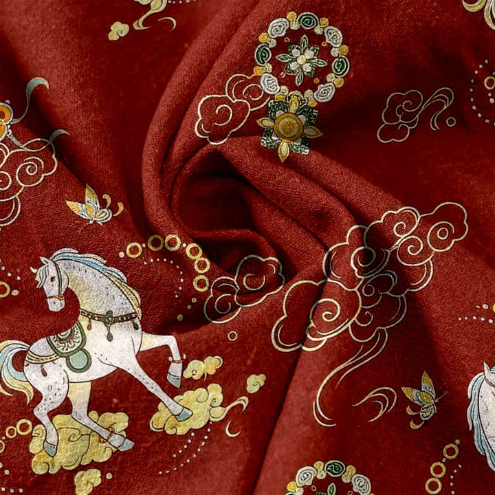 Buddha Stones Damenhose aus reiner Baumwolle mit Reitmotiv, Wolken- und Blumenmuster, elastischem Bund und Taschen - image 2