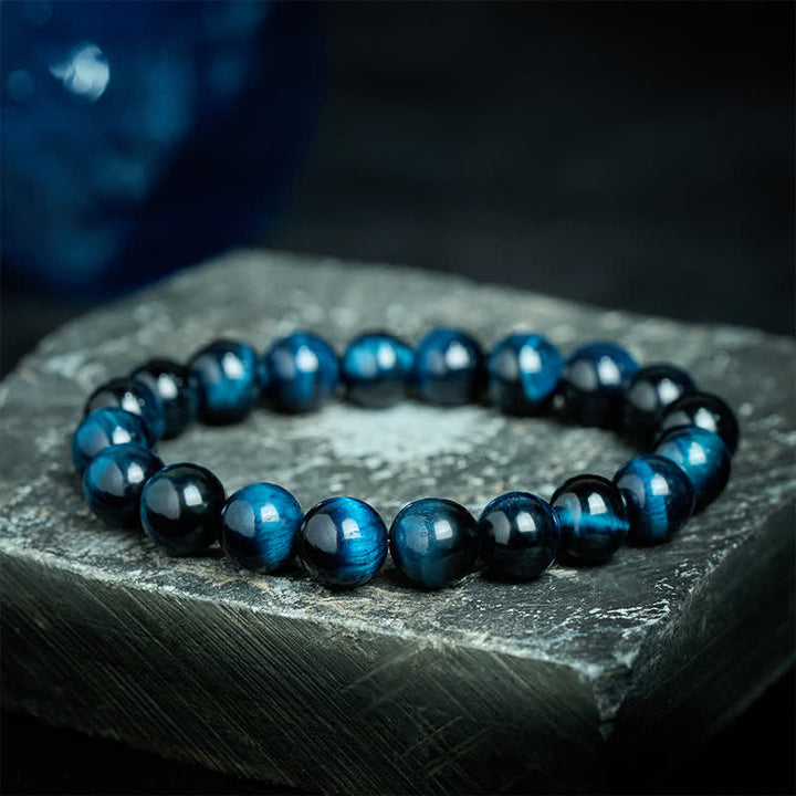 Buddha Stones Schutzarmband aus natürlicher blauer Tigeraugenperle - 12 mm Tigerauge (Handgelenkumfang: 17-18 cm) - image 0