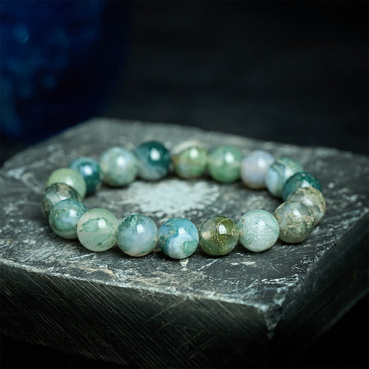 Buddha Stones Einfaches Heilarmband aus Moosachatperlen - 14 mm Moosachat (Handgelenkumfang: 18-19 cm) - image 0