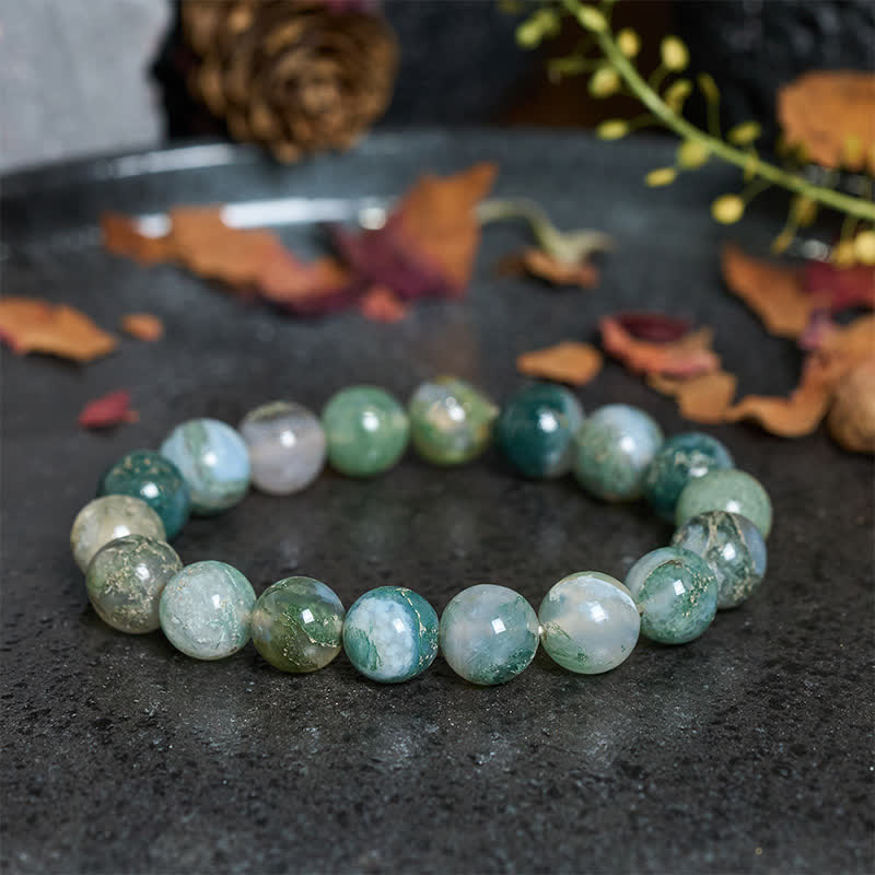 Buddha Stones Einfaches Heilarmband aus Moosachatperlen - image 1