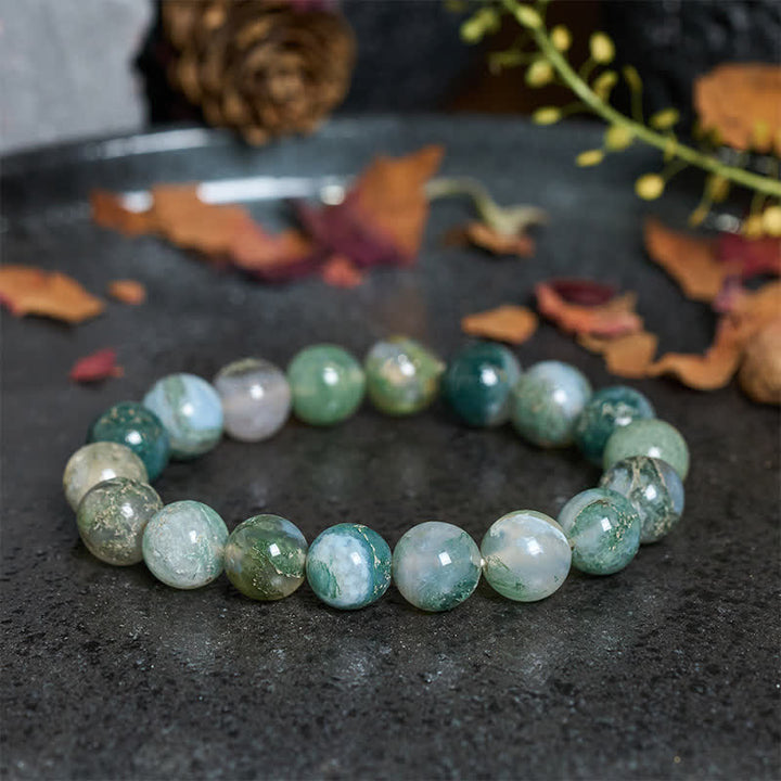 Buddha Stones Einfaches Heilarmband aus Moosachatperlen - image 1
