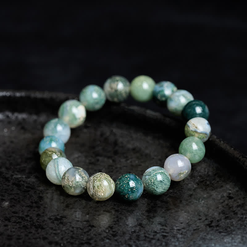 Buddha Stones Einfaches Heilarmband aus Moosachatperlen - image 2