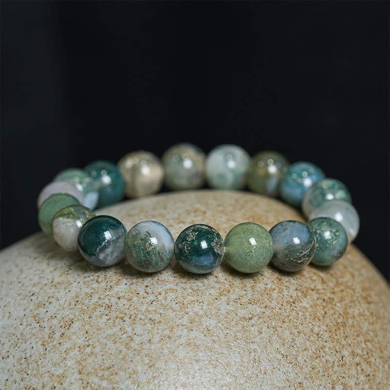 Buddha Stones Einfaches Heilarmband aus Moosachatperlen - image 3