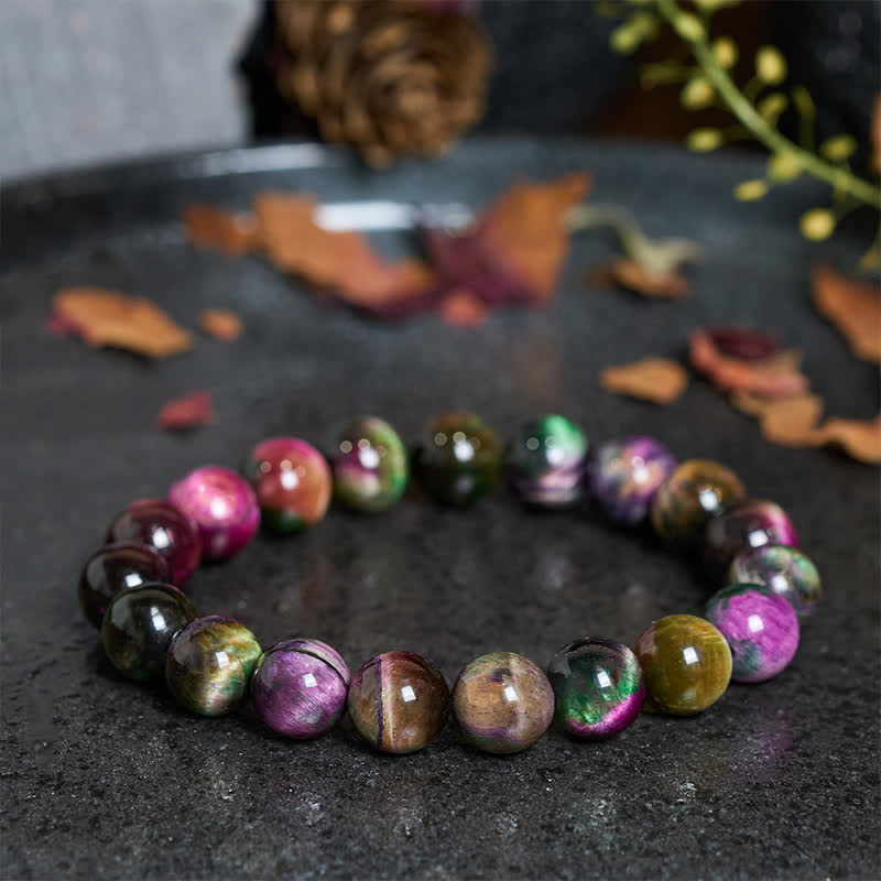 Buddha Stones Rotes Tigerauge-Armband mit bunten Perlen zum Schutz - 10 mm rotes Tigerauge (Handgelenkumfang: 16-17 cm) - image 0