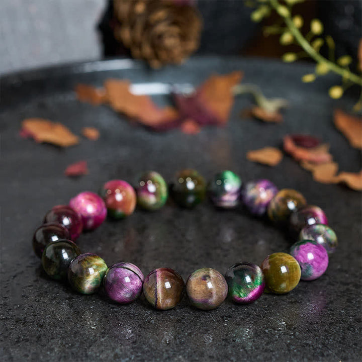 Buddha Stones Rotes Tigerauge-Armband mit bunten Perlen zum Schutz - 10 mm rotes Tigerauge (Handgelenkumfang: 16-17 cm) - image 0