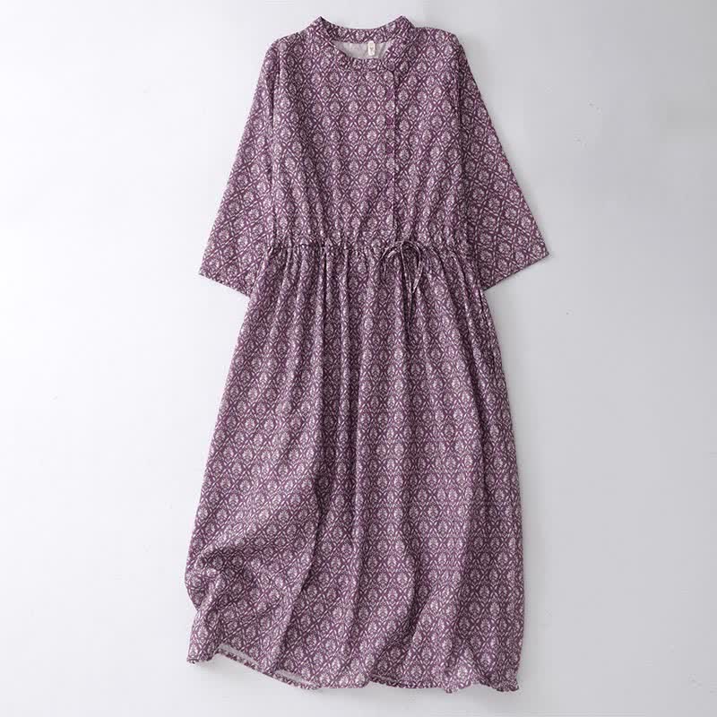 Buddha Stones Sommerliches Damenkleid mit Kordelzug, Knopfleiste, Blumenmuster, kurzen Ärmeln und Taschen - RebeccaPurple - US12, UK/AU16, EU44 (2XL) - image 0