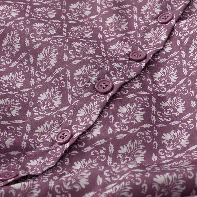 Buddha Stones Sommerliches Damenkleid mit Kordelzug, Knopfleiste, Blumenmuster, kurzen Ärmeln und Taschen - image 4