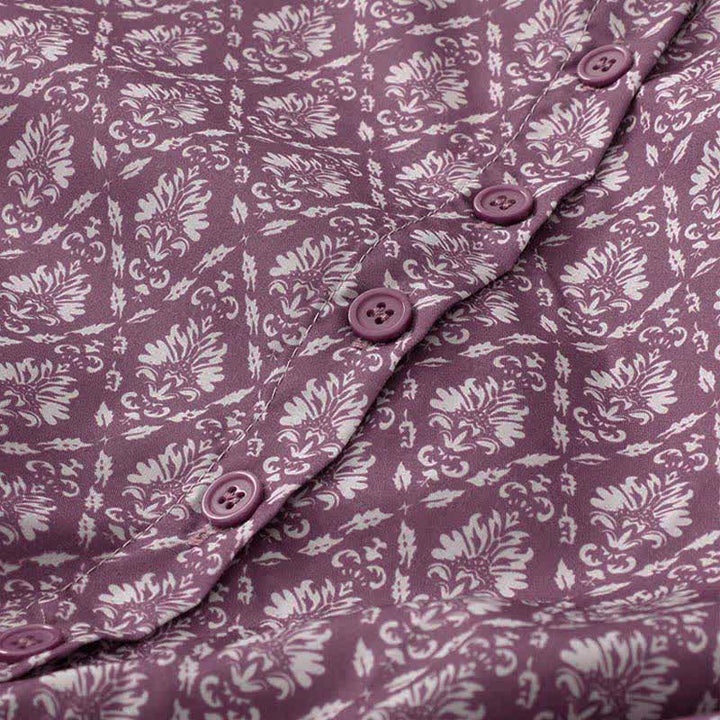 Buddha Stones Sommerliches Damenkleid mit Kordelzug, Knopfleiste, Blumenmuster, kurzen Ärmeln und Taschen - image 4