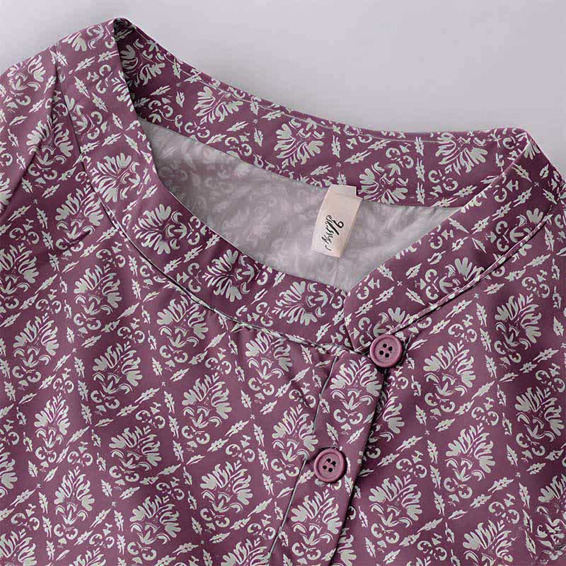 Buddha Stones Sommerliches Damenkleid mit Kordelzug, Knopfleiste, Blumenmuster, kurzen Ärmeln und Taschen - image 3