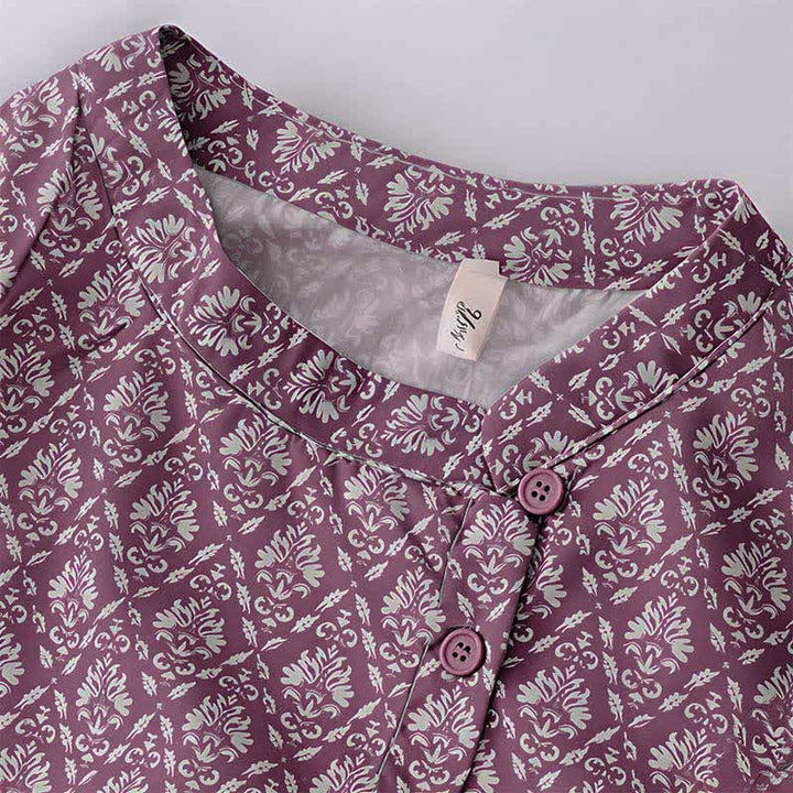 Buddha Stones Sommerliches Damenkleid mit Kordelzug, Knopfleiste, Blumenmuster, kurzen Ärmeln und Taschen - image 3