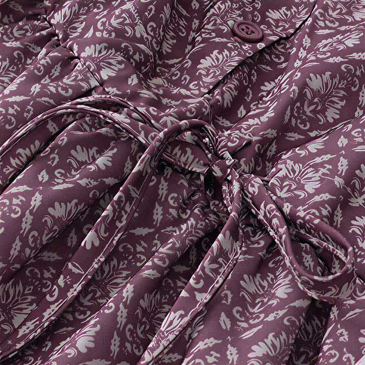 Buddha Stones Sommerliches Damenkleid mit Kordelzug, Knopfleiste, Blumenmuster, kurzen Ärmeln und Taschen - image 8