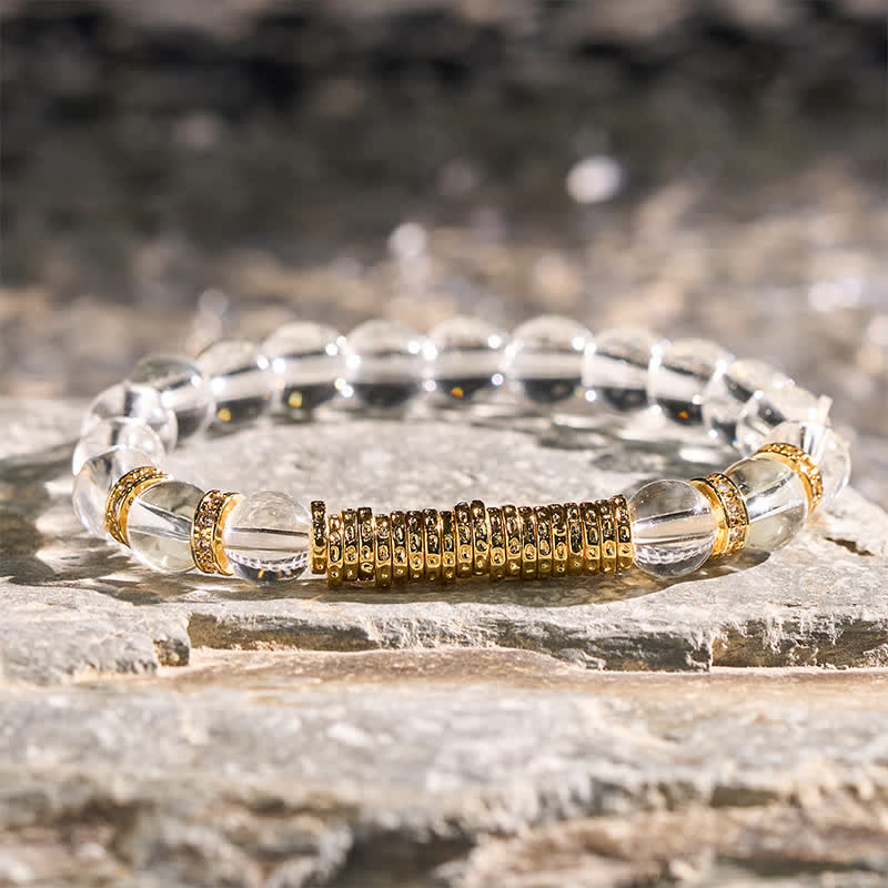 Buddha Stones Armband aus natürlichem, klarem Quarz und Citrin – Geld für die Reise – Schutzarmband - Klarer Quarz (Handgelenkumfang: 14–15 cm) - image 0