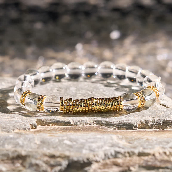 Buddha Stones Armband aus natürlichem, klarem Quarz und Citrin – Geld für die Reise – Schutzarmband - Klarer Quarz (Handgelenkumfang: 14–15 cm) - image 0