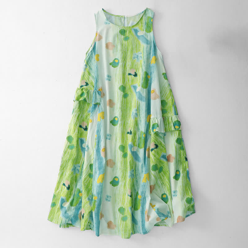 Buddha Stones Ärmelloses Sommerkleid für Damen mit verwaschenem Aquarell-Blumenmuster - Hellgrün - US14, UK/AU18, EU46 (2XL) - image 0