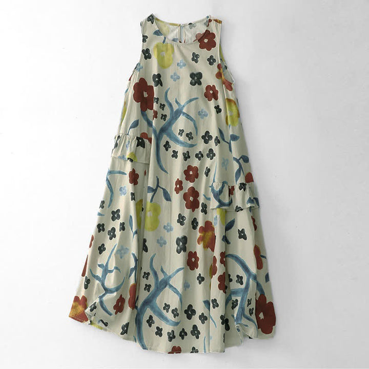 Buddha Stones Ärmelloses Sommerkleid für Damen mit verwaschenem Aquarell-Blumenmuster - Weiß - US14, UK/AU18, EU46 (2XL) - image 13