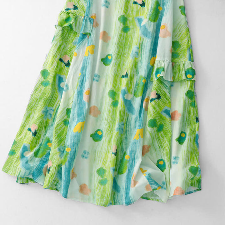 Buddha Stones Ärmelloses Sommerkleid für Damen mit verwaschenem Aquarell-Blumenmuster - image 6