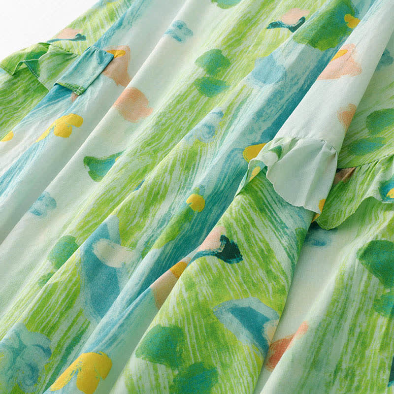 Buddha Stones Ärmelloses Sommerkleid für Damen mit verwaschenem Aquarell-Blumenmuster - image 10