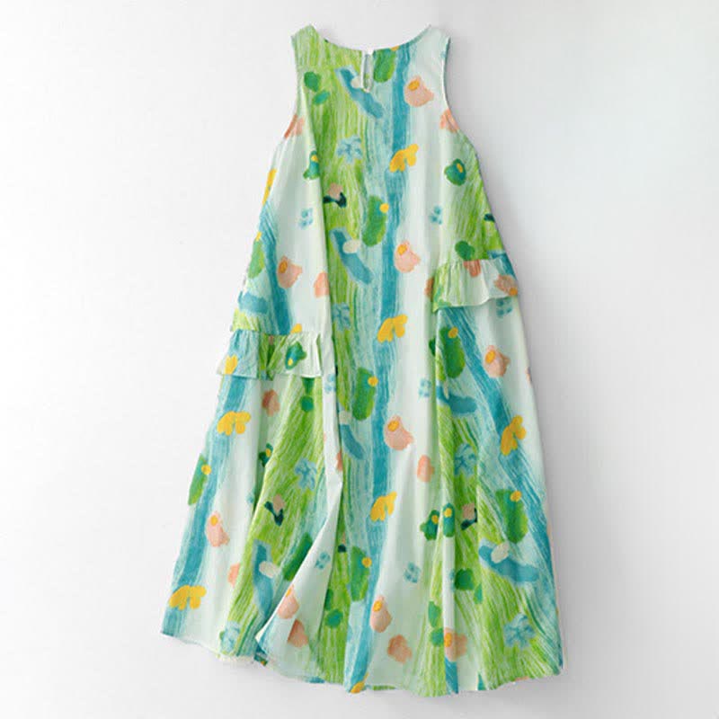 Buddha Stones Ärmelloses Sommerkleid für Damen mit verwaschenem Aquarell-Blumenmuster - image 1