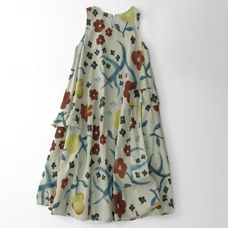 Buddha Stones Ärmelloses Sommerkleid für Damen mit verwaschenem Aquarell-Blumenmuster - image 14