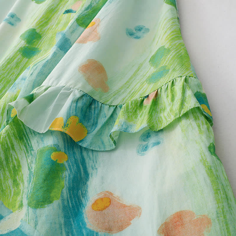 Buddha Stones Ärmelloses Sommerkleid für Damen mit verwaschenem Aquarell-Blumenmuster - image 7