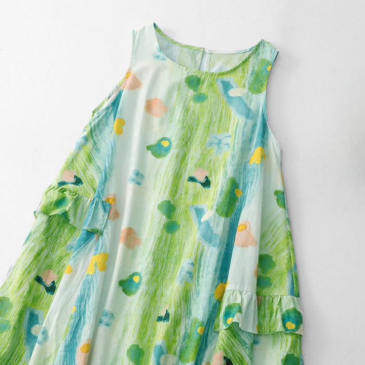 Buddha Stones Ärmelloses Sommerkleid für Damen mit verwaschenem Aquarell-Blumenmuster - image 2