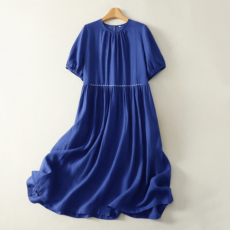 Buddha Stones Minimalistisches, einfarbiges Sommerkleid für Damen mit kurzen Ärmeln, Knopfleiste, knielang, mit Taschen - Königsblau - US12, UK/AU16, EU44 (2XL) - image 0