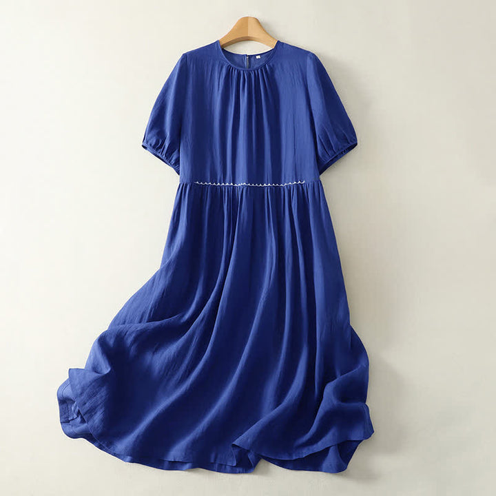 Buddha Stones Minimalistisches, einfarbiges Sommerkleid für Damen mit kurzen Ärmeln, Knopfleiste, knielang, mit Taschen - Königsblau - US12, UK/AU16, EU44 (2XL) - image 0