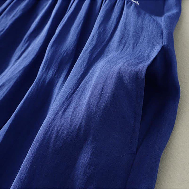 Buddha Stones Minimalistisches, einfarbiges Sommerkleid für Damen mit kurzen Ärmeln, Knopfleiste, knielang, mit Taschen - image 6
