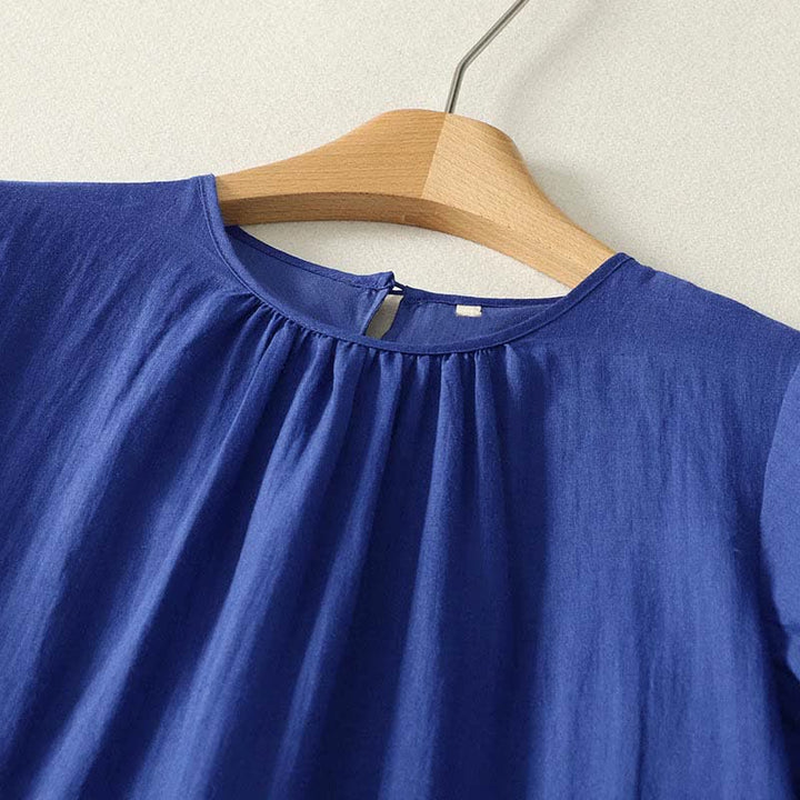 Buddha Stones Minimalistisches, einfarbiges Sommerkleid für Damen mit kurzen Ärmeln, Knopfleiste, knielang, mit Taschen - image 2