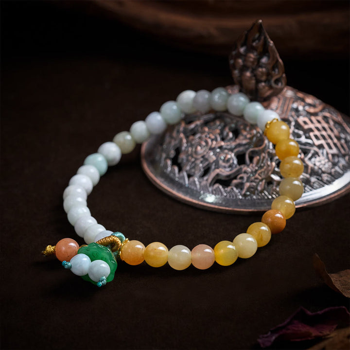Buddha Stones Jade-Quarzit-Friedensschnalle, Lotus-Kapsel-Anhänger, Glücksarmband - image 1
