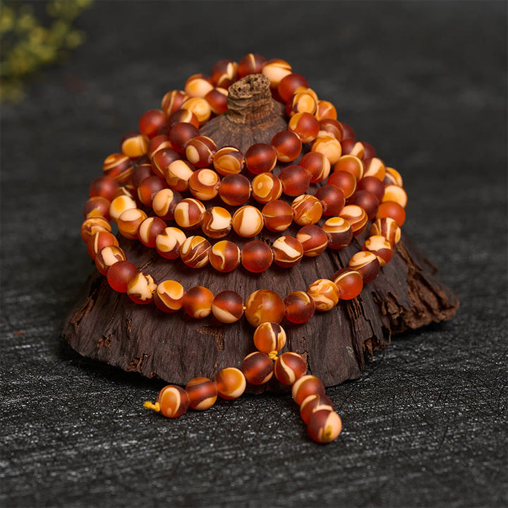 Buddha Stones Mala mit 108 runden tibetischen Bernsteinperlen zur Linderung von Angstzuständen - image 2