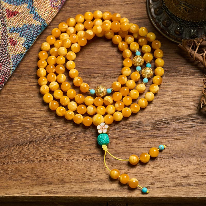 Buddha Stones 108 Perlen tibetischer Bernstein Om Mani Padme Hum Mala - 10 mm - image 0