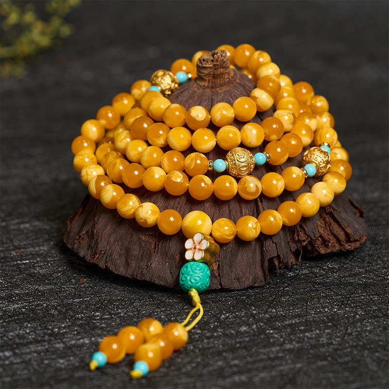 Buddha Stones 108 Perlen tibetischer Bernstein Om Mani Padme Hum Mala - image 1