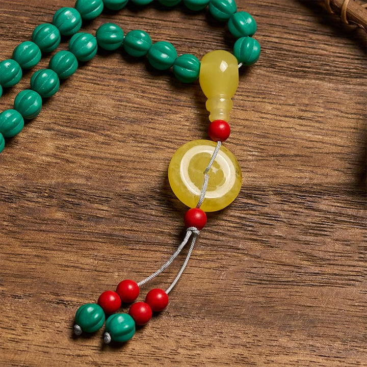 Buddha Stones Tibetische Mala mit 108 türkisfarbenen und kürbisförmigen Dzi-Perlen für positives Denken - image 5