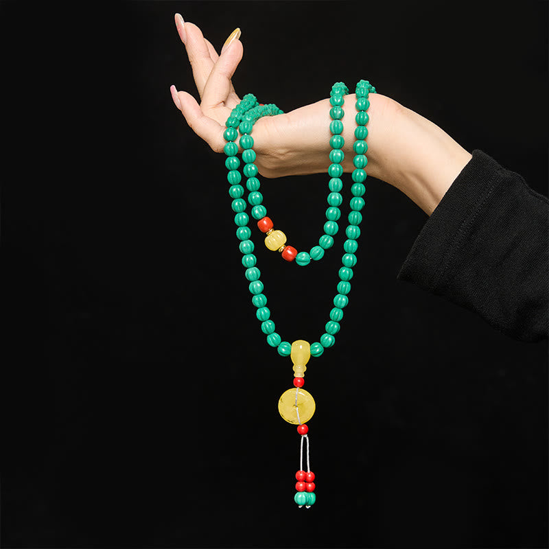 Buddha Stones Tibetische Mala mit 108 türkisfarbenen und kürbisförmigen Dzi-Perlen für positives Denken - image 4