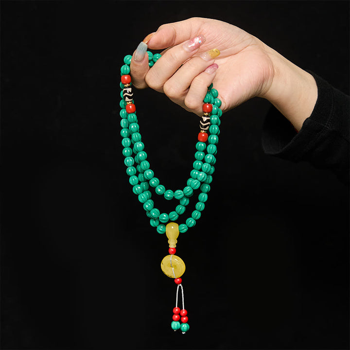 Buddha Stones Tibetische Mala mit 108 türkisfarbenen und kürbisförmigen Dzi-Perlen für positives Denken - image 3