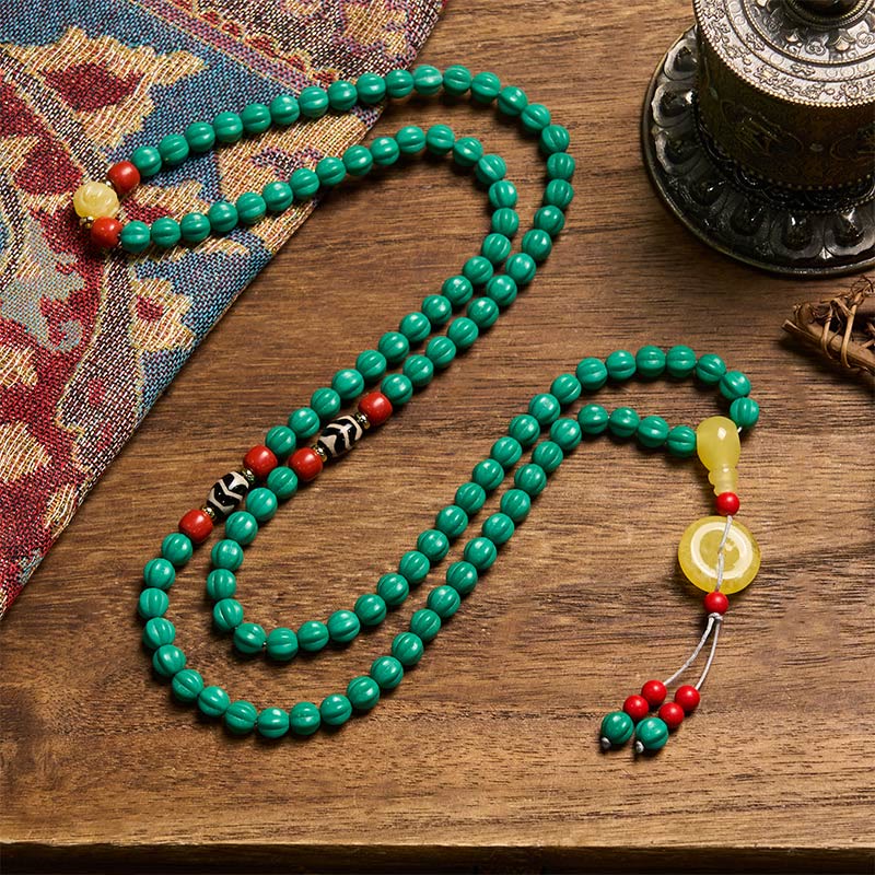 Buddha Stones Tibetische Mala mit 108 türkisfarbenen und kürbisförmigen Dzi-Perlen für positives Denken - image 2