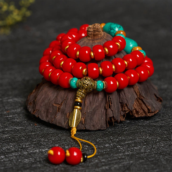 Buddha Stones Armband aus tibetischem rotem Achat und Türkis – ein Symbol des Selbstvertrauens - Roter Achat - image 0
