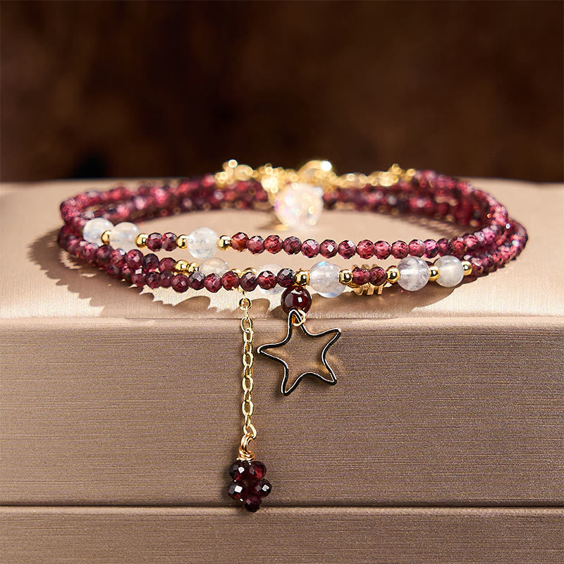 Buddha Stones Dreifach gewickeltes Armband mit natürlichen Granatsternen - image 1