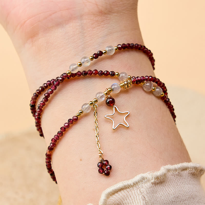 Buddha Stones Dreifach gewickeltes Armband mit natürlichen Granatsternen - image 4