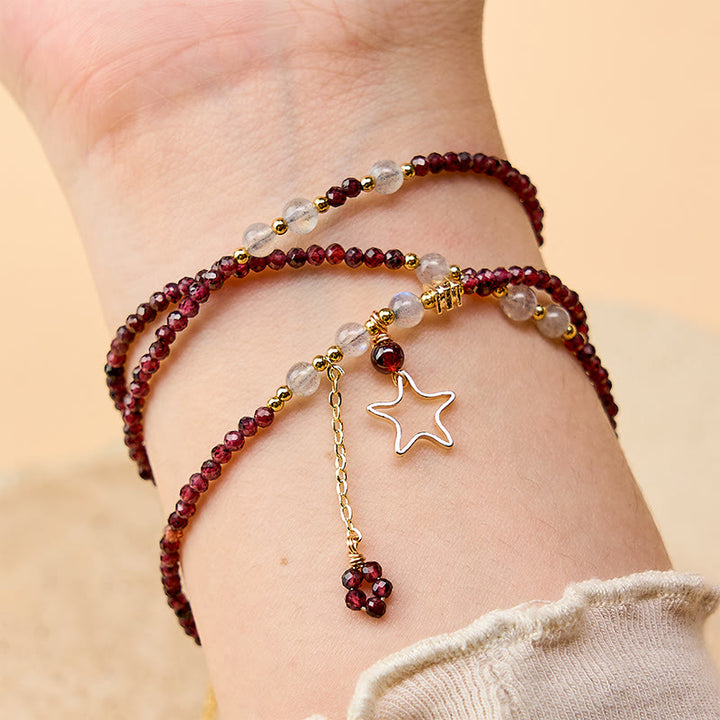 Buddha Stones Dreifach gewickeltes Armband mit natürlichen Granatsternen - image 4