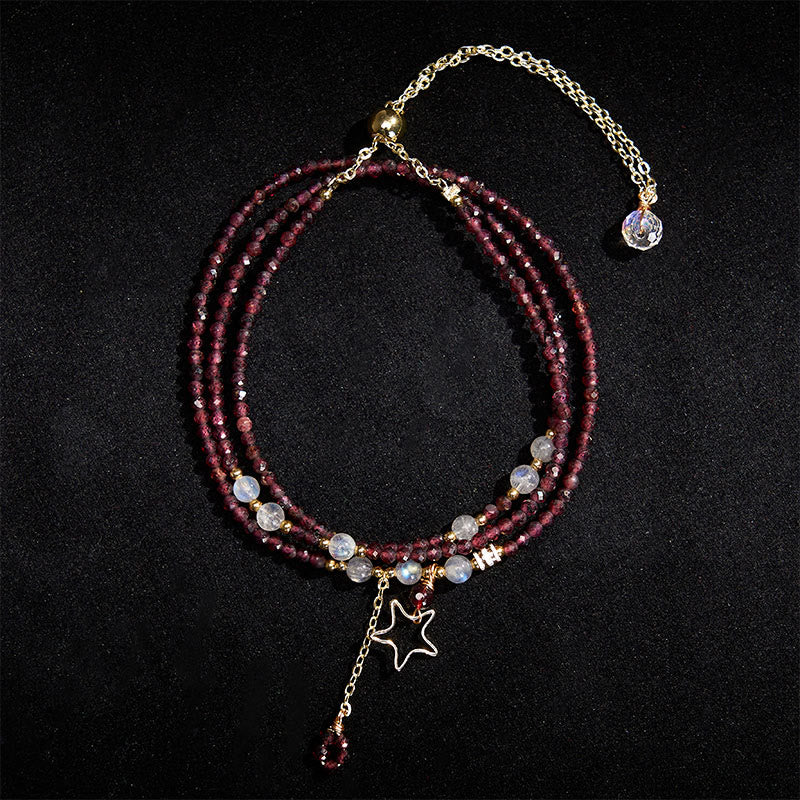 Buddha Stones Dreifach gewickeltes Armband mit natürlichen Granatsternen - image 3