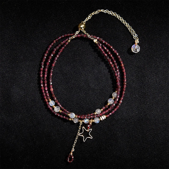 Buddha Stones Dreifach gewickeltes Armband mit natürlichen Granatsternen - image 3