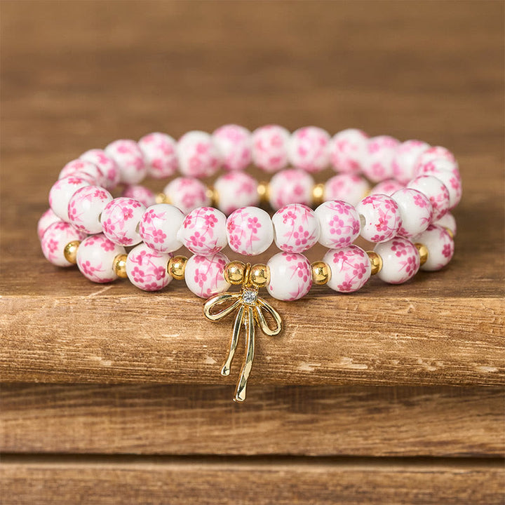 Buddha Stones Armband aus blau-weiß-rosa Porzellanperlen mit Schleife und innerem Frieden - Rosa (Handgelenkumfang: 15-16 cm) - image 6
