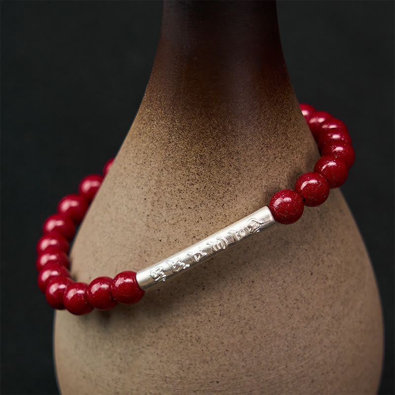 Buddha Stones Armband aus Zinnober und 999er Sterlingsilber mit Om-Mani-Padme-Hum-Weisheitssymbolen - image 11